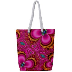 Abstract Pink Gold Floral Print Pattern Full Print Rope Handle Tote (small) by SpinnyChairDesigns