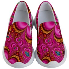 Abstract Pink Gold Floral Print Pattern Kids Lightweight Slip Ons by SpinnyChairDesigns