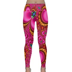 Abstract Pink Gold Floral Print Pattern Lightweight Velour Classic Yoga Leggings by SpinnyChairDesigns