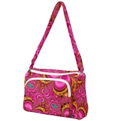 Abstract Pink Gold Floral Print Pattern Front Pocket Crossbody Bag by SpinnyChairDesigns