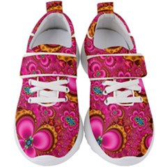 Abstract Pink Gold Floral Print Pattern Kids  Velcro Strap Shoes by SpinnyChairDesigns