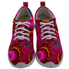 Abstract Pink Gold Floral Print Pattern Mens Athletic Shoes by SpinnyChairDesigns