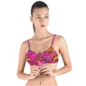 Abstract Pink Gold Floral Print Pattern Tie Up Cut Bikini Top View1