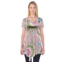 Pastel Pink Abstract Floral Print Pattern Short Sleeve Tunic  by SpinnyChairDesigns