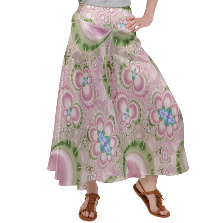 Pastel Pink Abstract Floral Print Pattern Satin Palazzo Pants