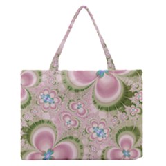 Pastel Pink Abstract Floral Print Pattern Zipper Medium Tote Bag by SpinnyChairDesigns