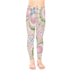 Pastel Pink Abstract Floral Print Pattern Kids  Leggings by SpinnyChairDesigns