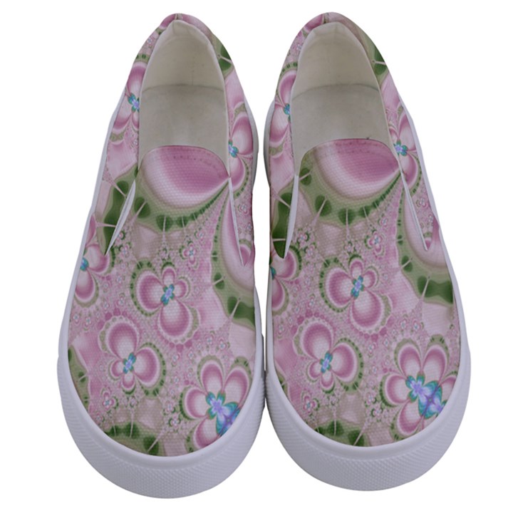 Pastel Pink Abstract Floral Print Pattern Kids  Canvas Slip Ons