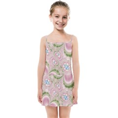 Pastel Pink Abstract Floral Print Pattern Kids  Summer Sun Dress by SpinnyChairDesigns