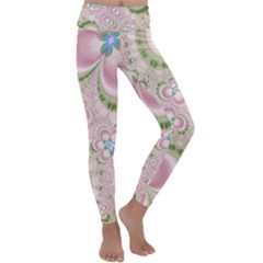 Pastel Pink Abstract Floral Print Pattern Kids  Lightweight Velour Classic Yoga Leggings by SpinnyChairDesigns