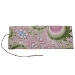 Pastel Pink Abstract Floral Print Pattern Roll Up Canvas Pencil Holder (s) by SpinnyChairDesigns