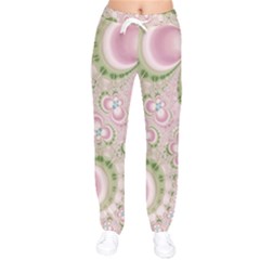 Pastel Pink Abstract Floral Print Pattern Women Velvet Drawstring Pants by SpinnyChairDesigns