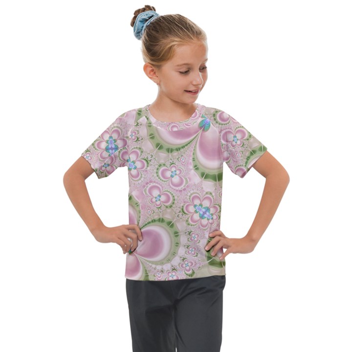 Pastel Pink Abstract Floral Print Pattern Kids  Mesh Piece Tee