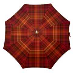 Red Brown Orange Plaid Pattern Straight Umbrellas by SpinnyChairDesigns