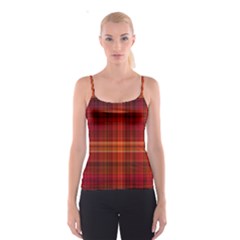 Red Brown Orange Plaid Pattern Spaghetti Strap Top by SpinnyChairDesigns