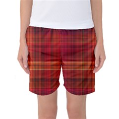 Red Brown Orange Plaid Pattern Women s Basketball Shorts by SpinnyChairDesigns