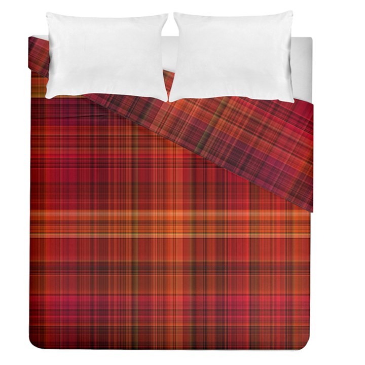 Red Brown Orange Plaid Pattern Duvet Cover Double Side (Queen Size)