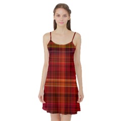 Red Brown Orange Plaid Pattern Satin Night Slip