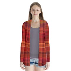 Red Brown Orange Plaid Pattern Drape Collar Cardigan by SpinnyChairDesigns