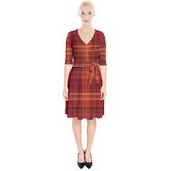 Red Brown Orange Plaid Pattern Wrap Up Cocktail Dress by SpinnyChairDesigns