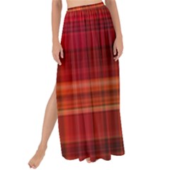 Red Brown Orange Plaid Pattern Maxi Chiffon Tie-up Sarong by SpinnyChairDesigns