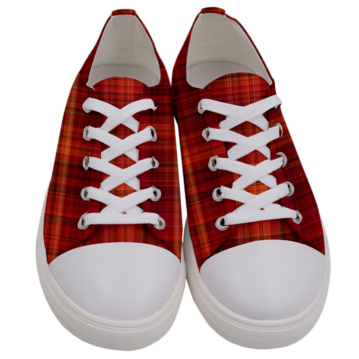 Red Brown Orange Plaid Pattern Women s Low Top Canvas Sneakers