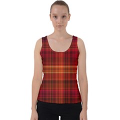 Red Brown Orange Plaid Pattern Velvet Tank Top by SpinnyChairDesigns