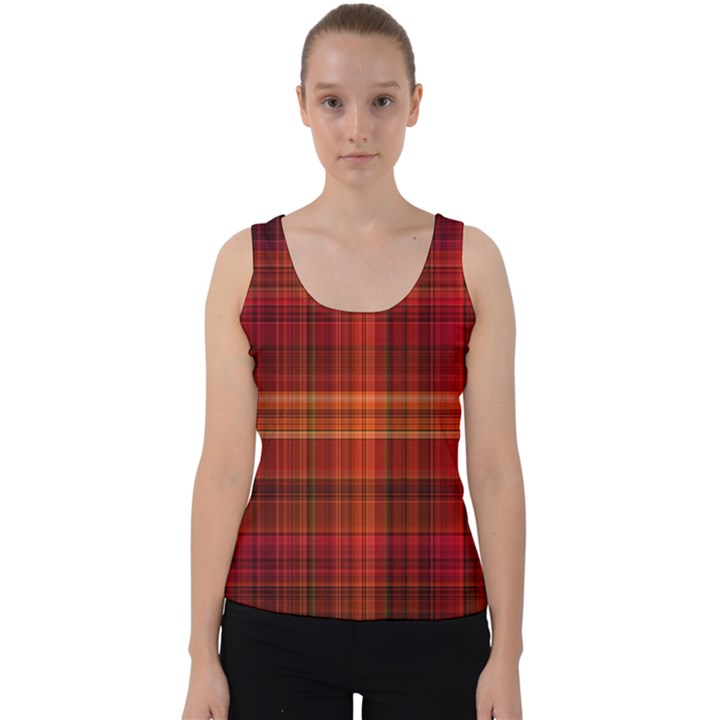 Red Brown Orange Plaid Pattern Velvet Tank Top