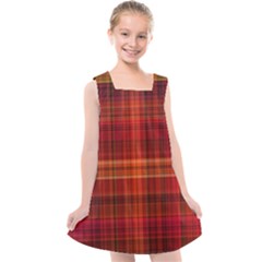 Red Brown Orange Plaid Pattern Kids  Cross Back Dress by SpinnyChairDesigns