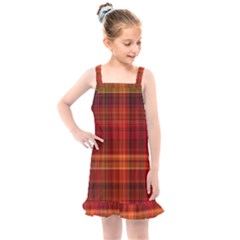 Red Brown Orange Plaid Pattern Kids  Overall Dress by SpinnyChairDesigns