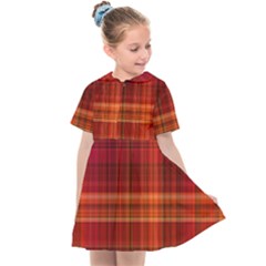 Red Brown Orange Plaid Pattern Kids  Sailor Dress by SpinnyChairDesigns