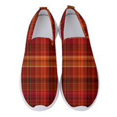 Red Brown Orange Plaid Pattern Women s Slip On Sneakers by SpinnyChairDesigns