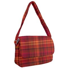 Red Brown Orange Plaid Pattern Courier Bag by SpinnyChairDesigns