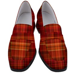 Red Brown Orange Plaid Pattern Women s Chunky Heel Loafers by SpinnyChairDesigns