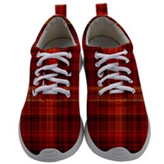 Red Brown Orange Plaid Pattern Mens Athletic Shoes by SpinnyChairDesigns