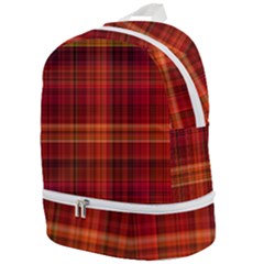 Red Brown Orange Plaid Pattern Zip Bottom Backpack by SpinnyChairDesigns