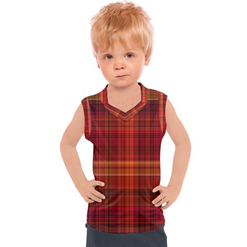 Red Brown Orange Plaid Pattern Kids  Sport Tank Top by SpinnyChairDesigns