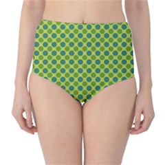 Green Polka Dots Spots Pattern Classic High-waist Bikini Bottoms by SpinnyChairDesigns