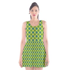 Green Polka Dots Spots Pattern Scoop Neck Skater Dress by SpinnyChairDesigns