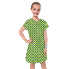 Green Polka Dots Spots Pattern Kids  Drop Waist Dress by SpinnyChairDesigns