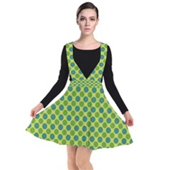 Green Polka Dots Spots Pattern Plunge Pinafore Dress by SpinnyChairDesigns