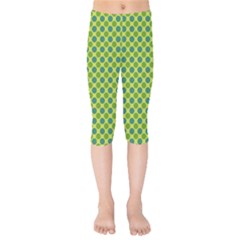 Green Polka Dots Spots Pattern Kids  Capri Leggings  by SpinnyChairDesigns