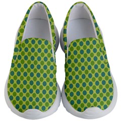 Green Polka Dots Spots Pattern Kids Lightweight Slip Ons by SpinnyChairDesigns