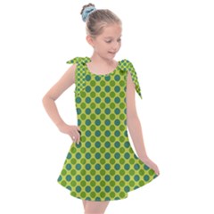 Green Polka Dots Spots Pattern Kids  Tie Up Tunic Dress by SpinnyChairDesigns