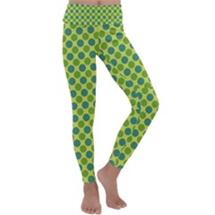 Green Polka Dots Spots Pattern Kids  Lightweight Velour Classic Yoga Leggings by SpinnyChairDesigns