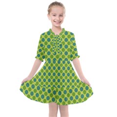 Green Polka Dots Spots Pattern Kids  All Frills Chiffon Dress by SpinnyChairDesigns