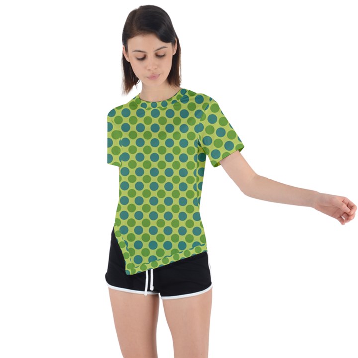 Green Polka Dots Spots Pattern Asymmetrical Short Sleeve Sports Tee