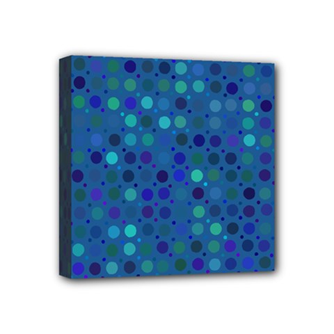 Blue Polka Dots Pattern Mini Canvas 4  X 4  (stretched) by SpinnyChairDesigns