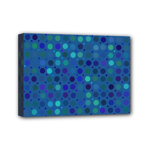 Blue Polka Dots Pattern Mini Canvas 7  X 5  (stretched) by SpinnyChairDesigns