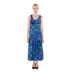 Blue Polka Dots Pattern Sleeveless Maxi Dress by SpinnyChairDesigns